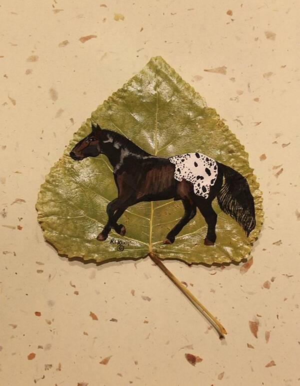 Mustang Poster featuring the painting Mustang Appaloosa on Poplar Leaf by Ralph Root