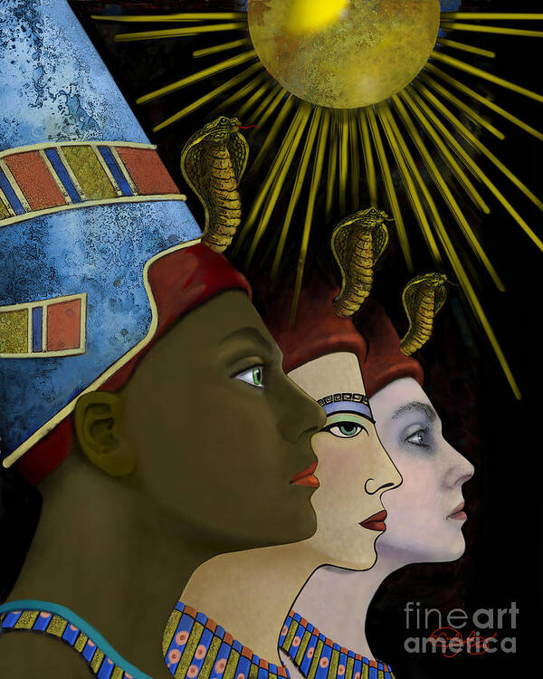 Aten Poster featuring the digital art My Name is Nefertiti. My Name by Carol Jacobs