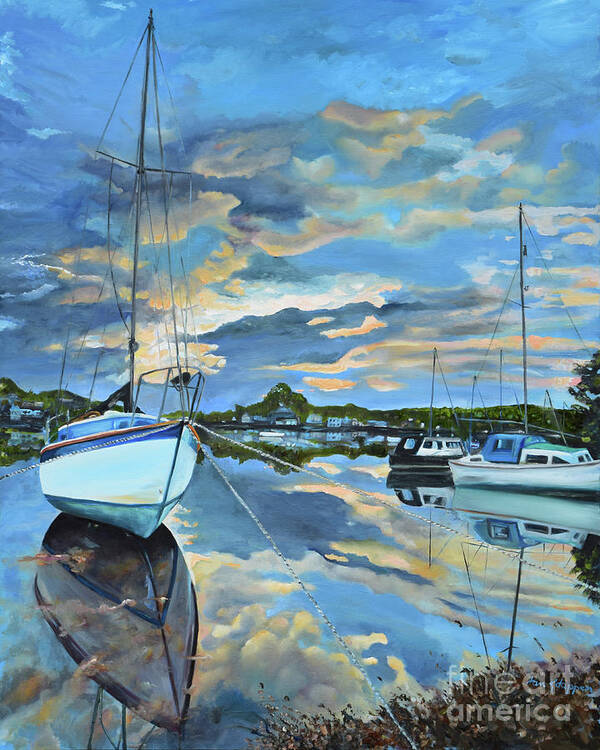Boats Poster featuring the painting Nestled in for the Night at Mylor Bridge - Cornwall UK - Sailboat by Jan Dappen