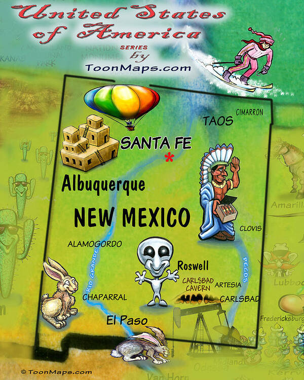 New Mexico Poster featuring the digital art New Mexico Fun Map by Kevin Middleton