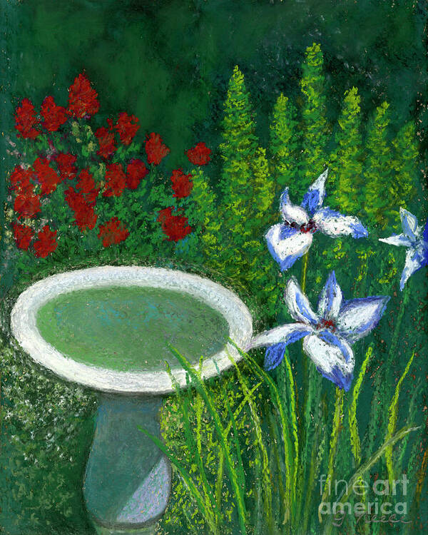 Birdbath Poster featuring the painting Nice Day for a Bath by Ginny Neece