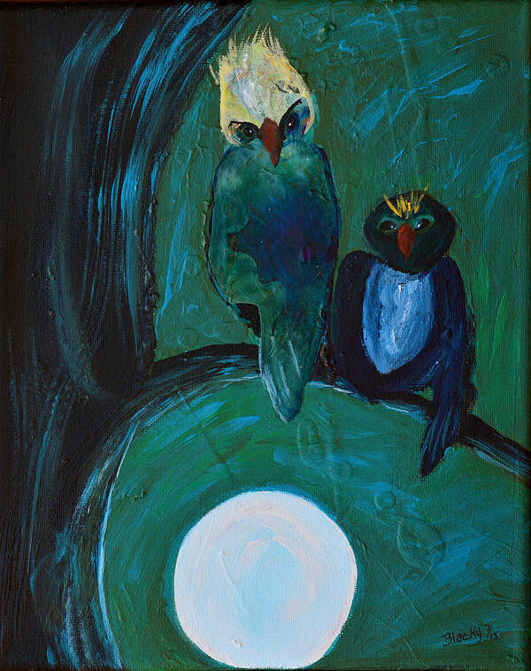 Owls Poster featuring the painting Night Owls by Donna Blackhall