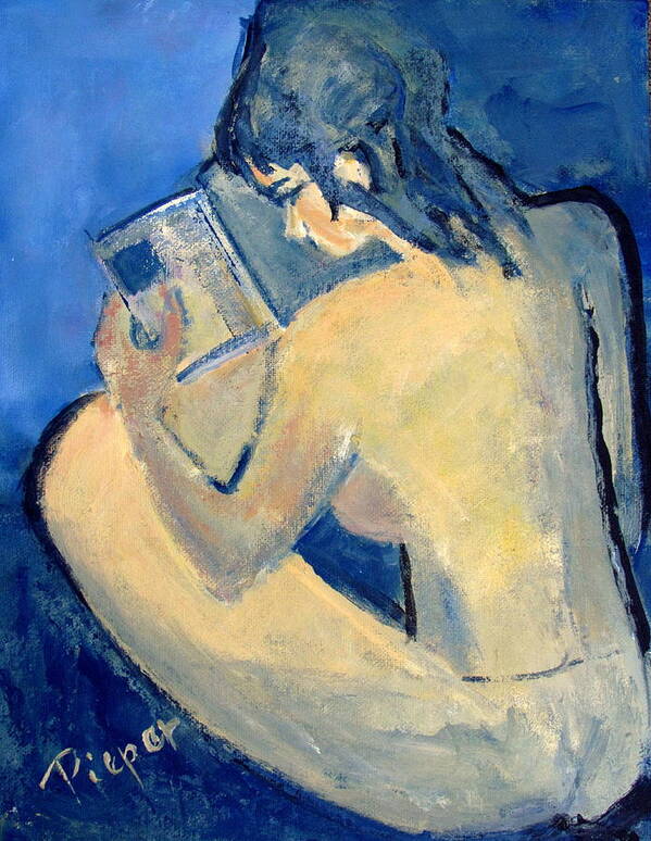 Nude Girl Reading Poster featuring the painting Nude with Nose in Book by Betty Pieper