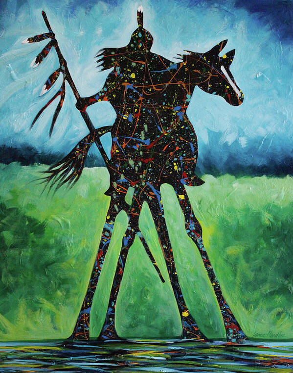 Colorful Poster featuring the painting One Warrior by Lance Headlee