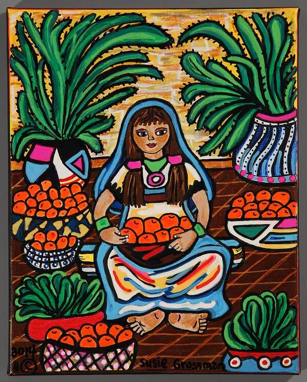 Native Girl Poster featuring the painting Orange Vendor by Susie Grossman