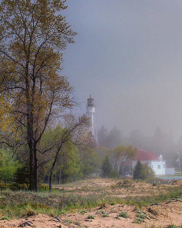 Lighthouse Poster featuring the photograph Out of the Fog by Susan Rissi Tregoning