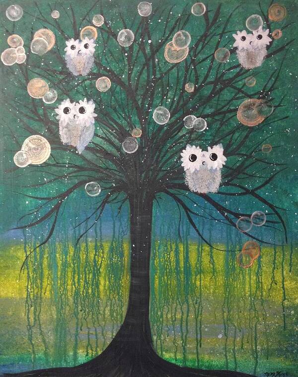 Owl Drawing Poster featuring the painting Owl Tree of Life #378 by MiMi Stirn