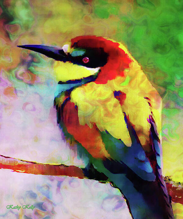 Bee Eater Poster featuring the digital art Painted Bee Eater by Kathy Kelly