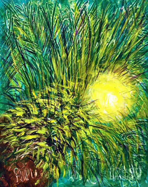 #palms #palmfronds #trees #sunlight #mtdora #florida #ferns #landscapes Poster featuring the painting Palm Sunburst by Allison Constantino