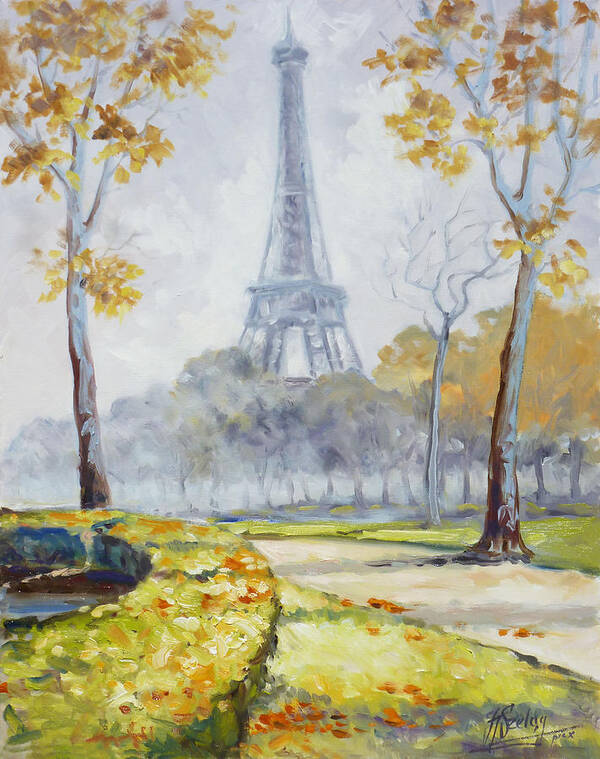 Eiffel Tower Poster featuring the painting Paris Eiffel Tower from Trocadero Park by Irek Szelag