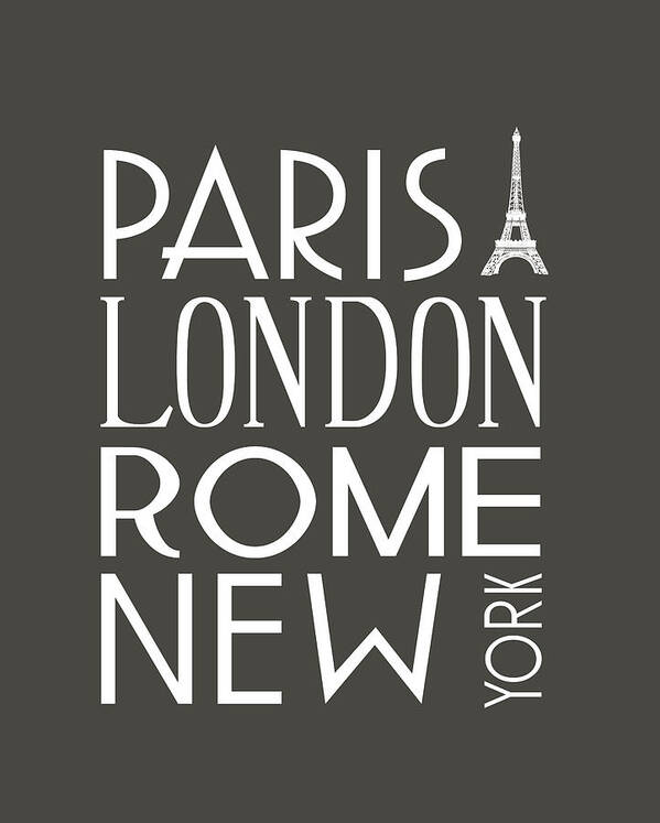 Vintage Poster featuring the digital art Paris, London, Rome and New York Pillow by Jaime Friedman