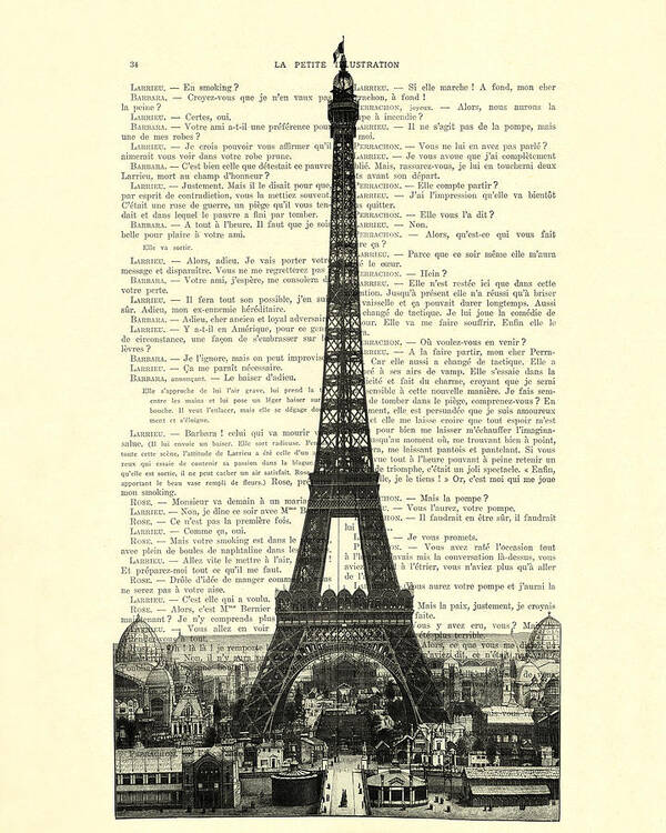 Eiffel Tower Poster featuring the digital art Paris, love France by Madame Memento