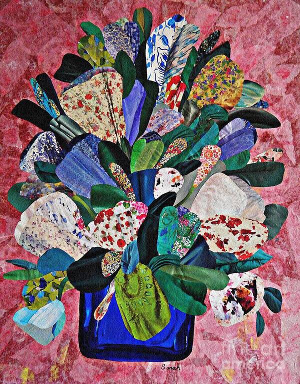 Floral Poster featuring the mixed media Patchwork Bouquet by Sarah Loft