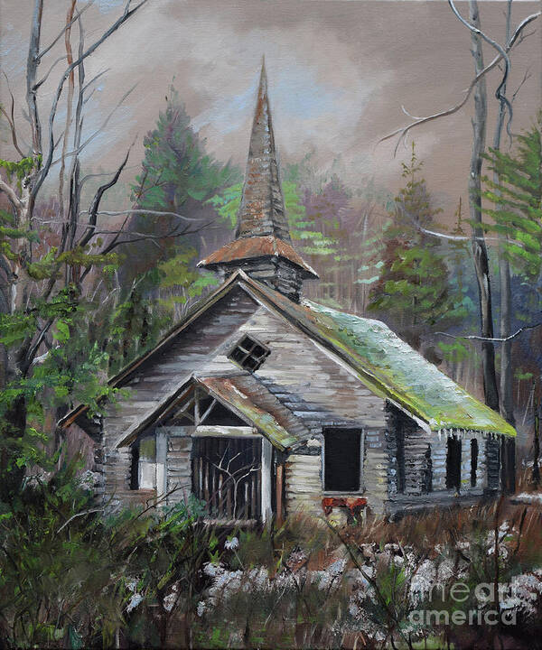 Church Poster featuring the painting Patiently Waiting - Church Abandoned by Jan Dappen