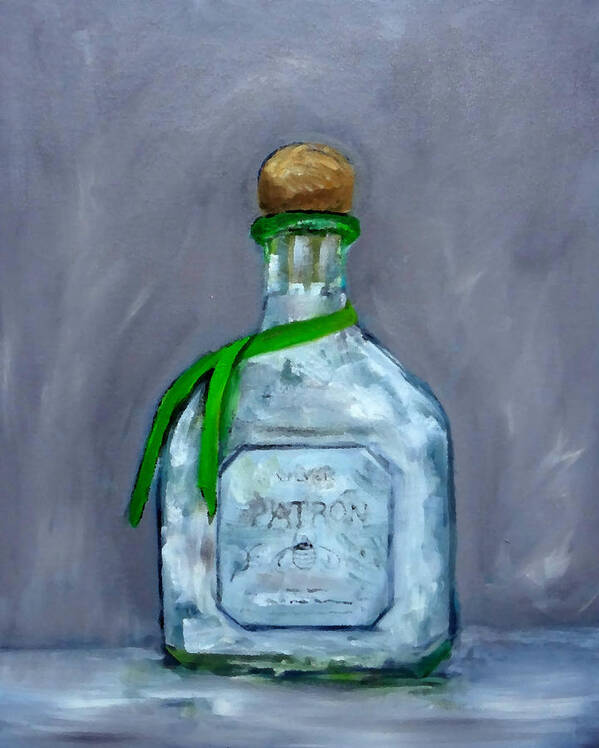 Man Cave Poster featuring the painting Patron Silver Tequila Bottle Man Cave by Katy Hawk