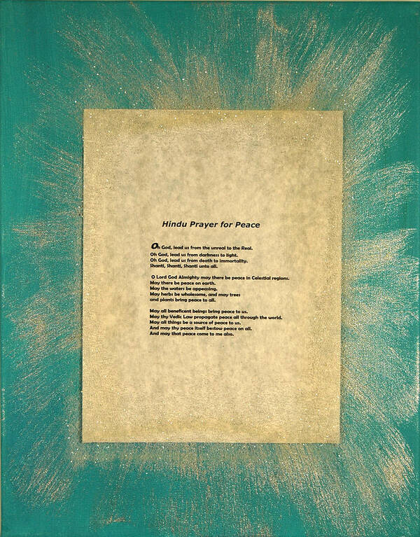 Peace Poster featuring the painting Peace Prayers - Hindu Prayer for Peace by Anjel B Hartwell