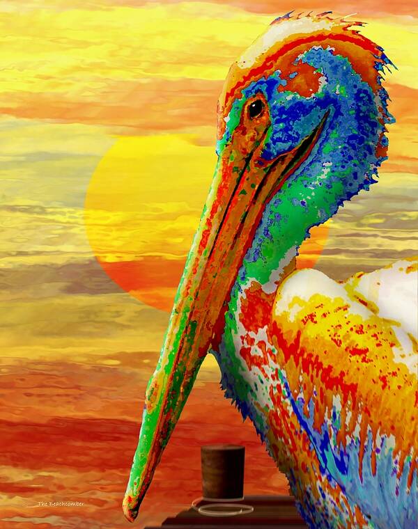 Pelican Poster featuring the digital art Pelican Sunset by Wally Boggus