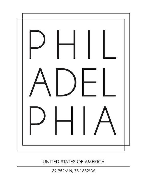 Philadelphia Poster featuring the mixed media Philadelphia, United States of America - City Name Typography - Minimalist City Posters #1 by Studio Grafiikka