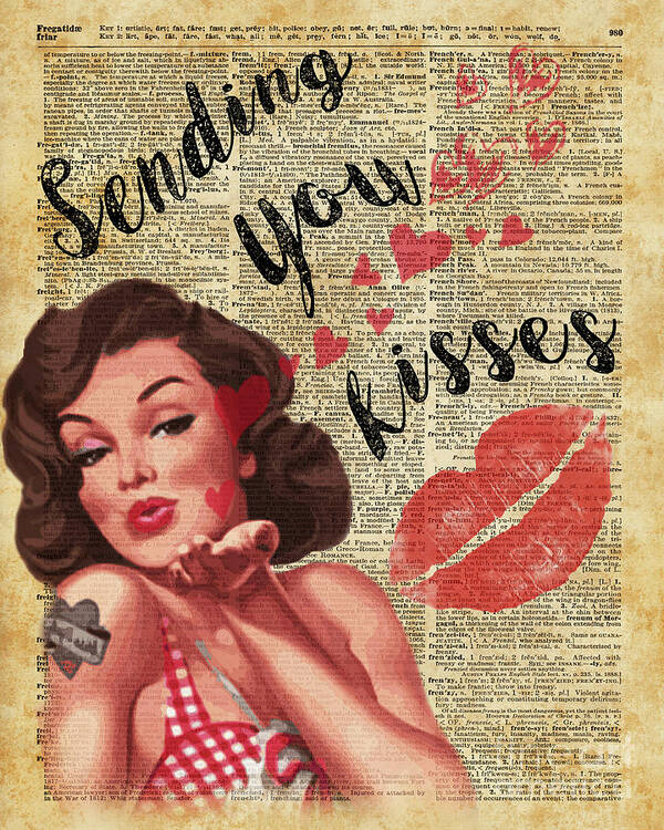 Pin-Up Girl Sending Kisses Vinatage Book Page Collage Poster by Anna W -  Pixels Merch