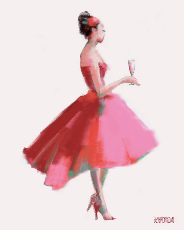 Pink Dress Poster featuring the painting Pink Champagne Fashion Art by Beverly Brown