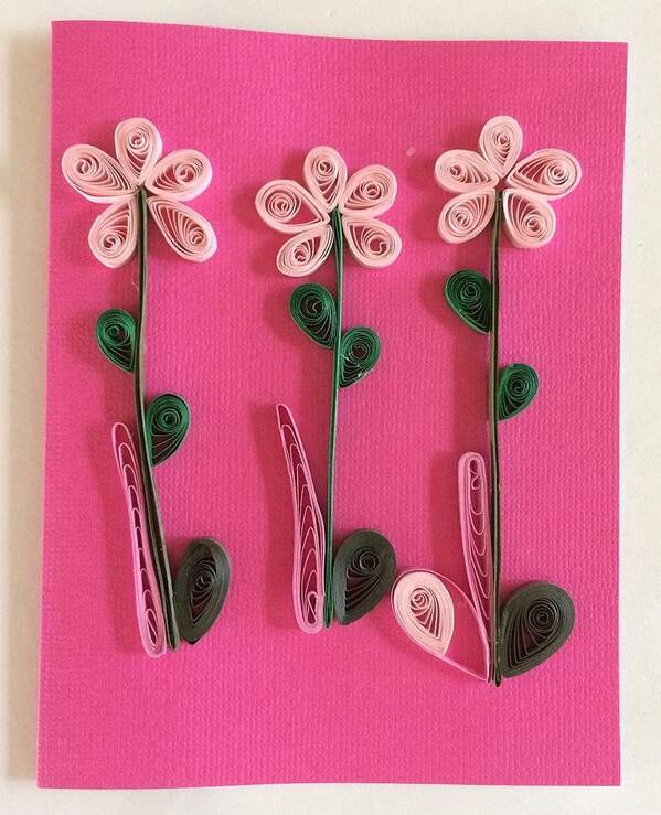 Quilling Poster featuring the mixed media Pink Flowers 2 Handmade Quilling Greeting Card by Gay Dallek