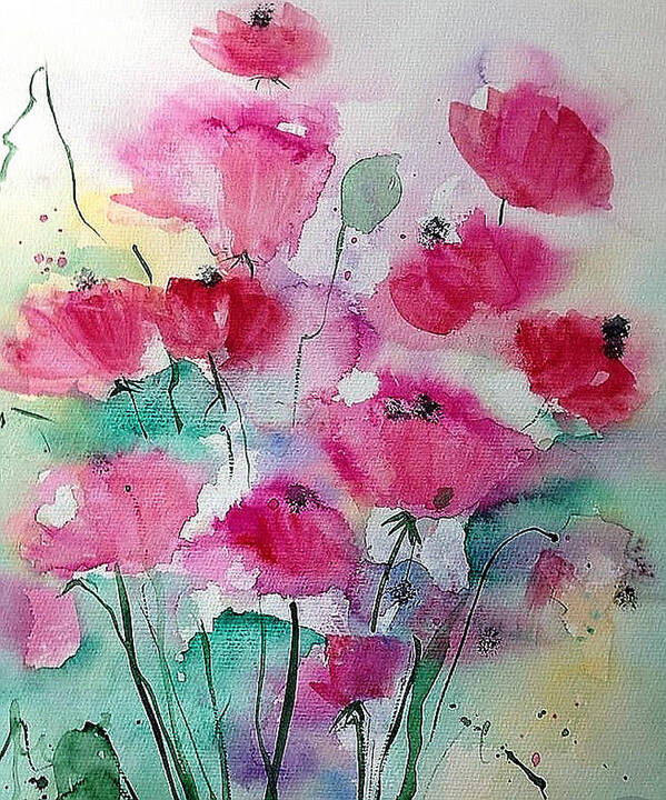 Pink Flowers Poster featuring the painting Pink Flowers On The Meadow by Britta Zehm