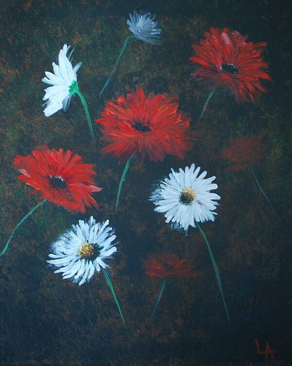 Poppy Paintings Poster featuring the painting Poppin Daisies by Leslie Allen