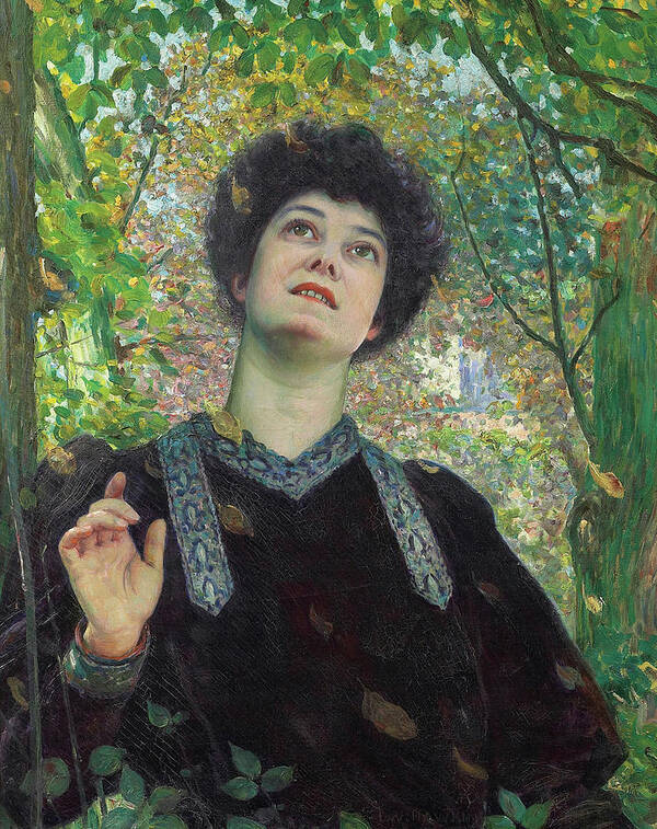 Louis Welden Hawkins Poster featuring the painting Portrait of a Woman Looking Up by Louis Welden Hawkins