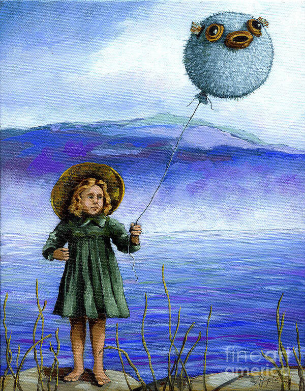 Fish Poster featuring the painting Puffaloon Lake - fantasy landscape portrait by Linda Apple