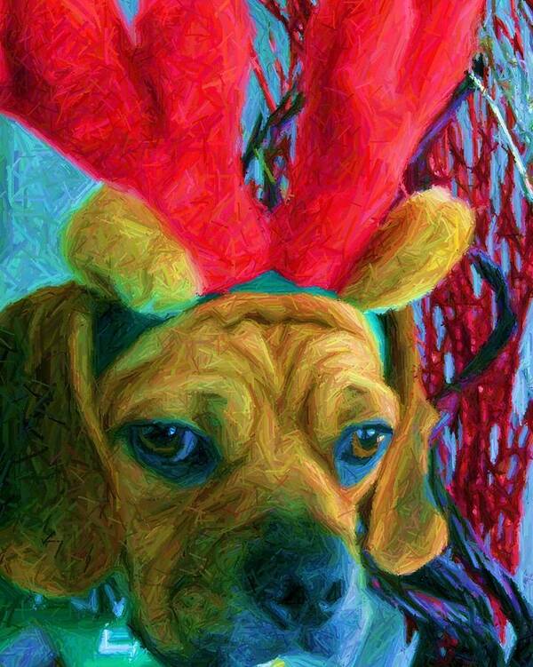 Christmas Poster featuring the photograph Puggle Holiday by Susan Carella