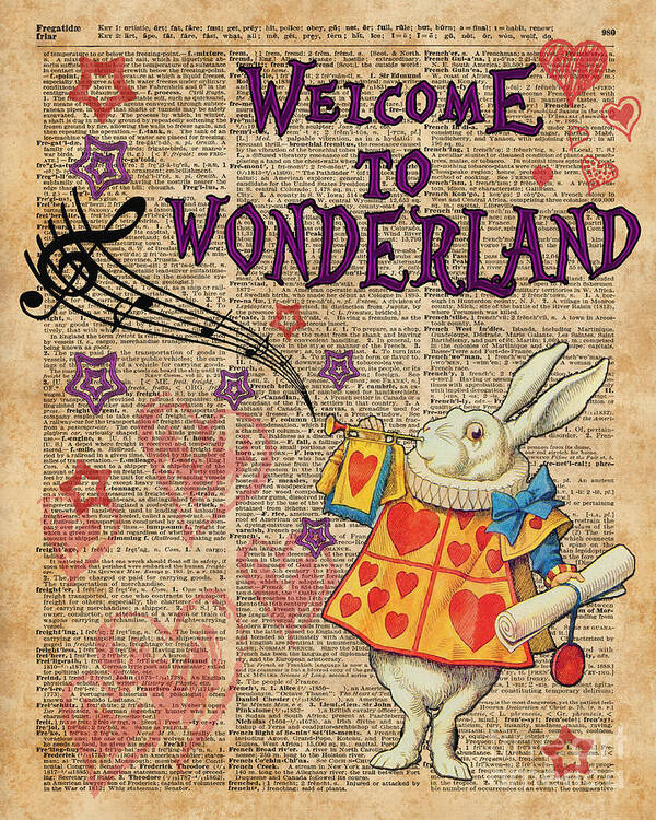 Rabbit Poster featuring the digital art Rabbit Welcome To .. Alice In Wonderland by Anna W