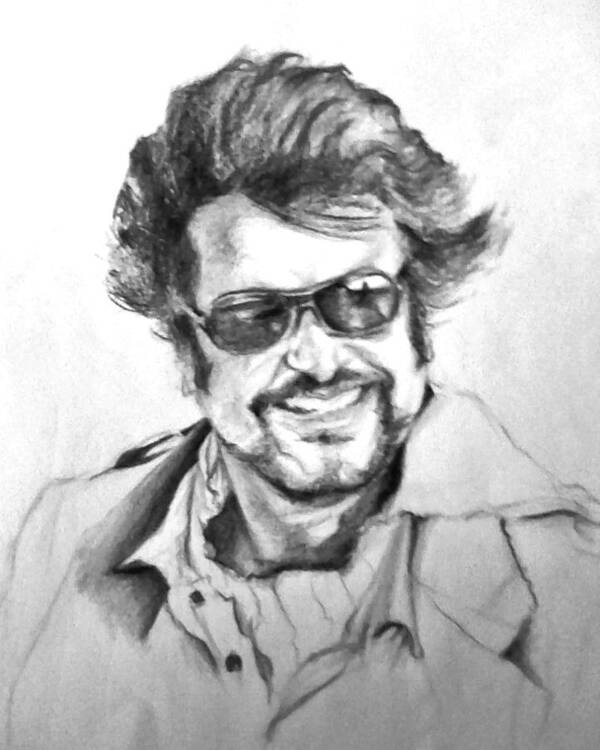 Asia Photograph Superhero Actor Rajnikanth Rajnikant Sketch Canvas Print Framed Print Art Print Acrylic Print Greeting Print Greeting Poster featuring the drawing Rajnikanth by ilendra Vyas