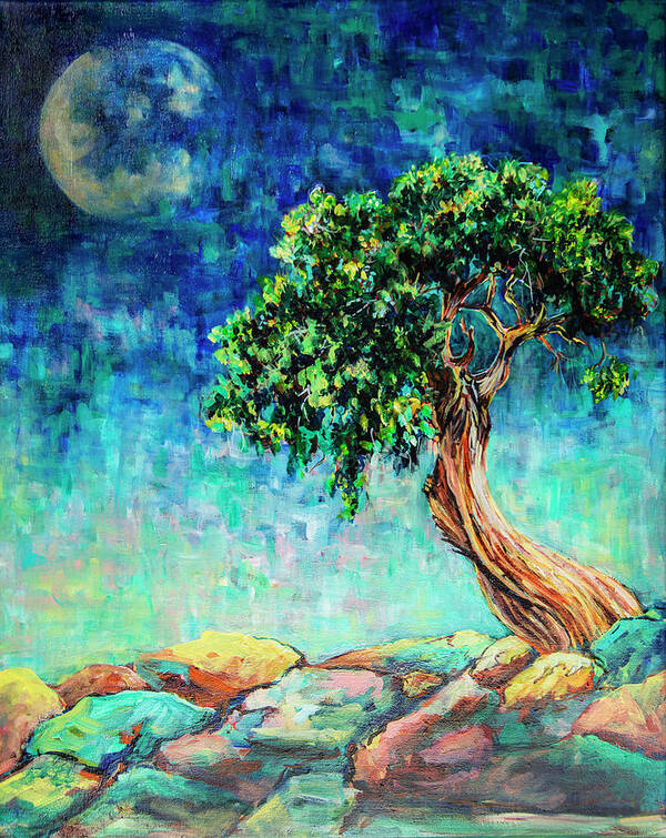 Tree Poster featuring the painting Reaching for the Moon #1 by Sally Quillin