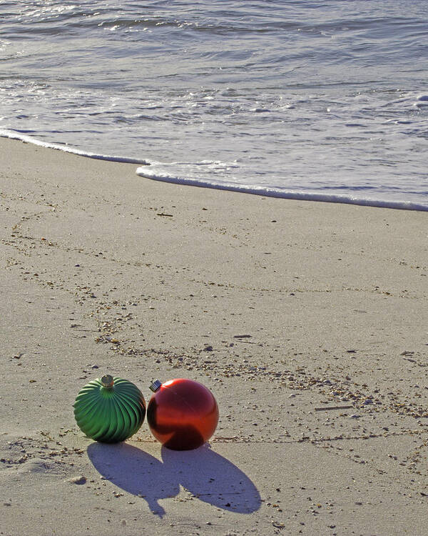 Alabama Poster featuring the photograph Red and Green bulbs in the Surf Verticle by Michael Thomas