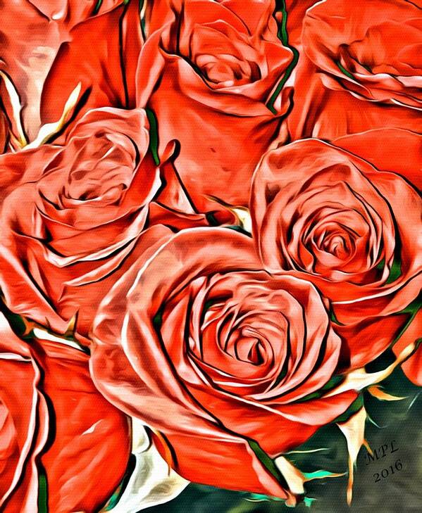 Red Roses Poster featuring the painting Red Roses by Marian Lonzetta
