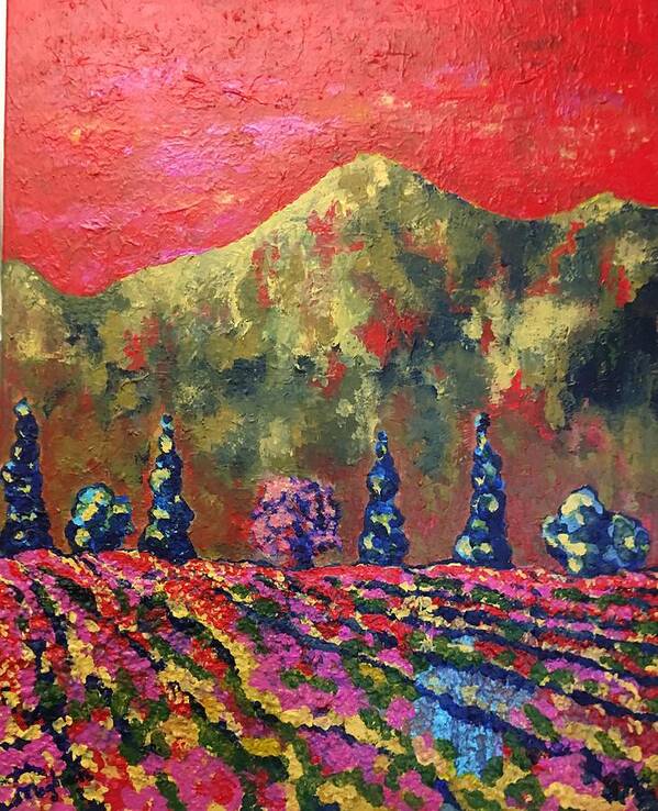 Tuscany Fields Of Flowers Poster featuring the painting Red Sky Over Tuscany by Meghan Gallagher
