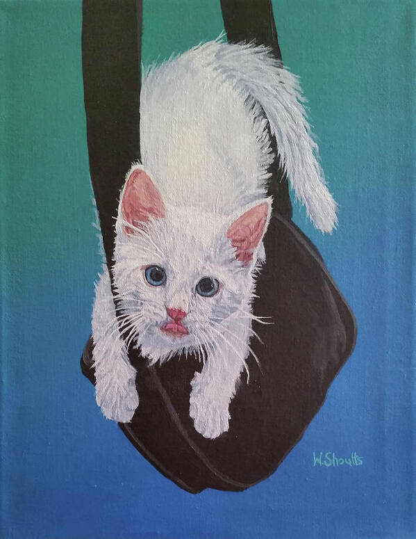 White Kitten Poster featuring the painting Rembrandt Justa Swingin by Wendy Shoults