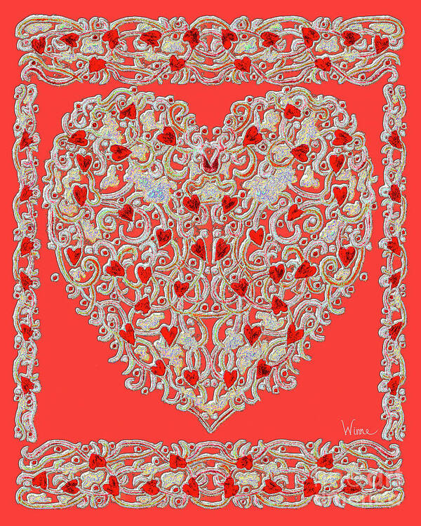 Lise Winne Poster featuring the digital art Renaissance Style Heart by Lise Winne