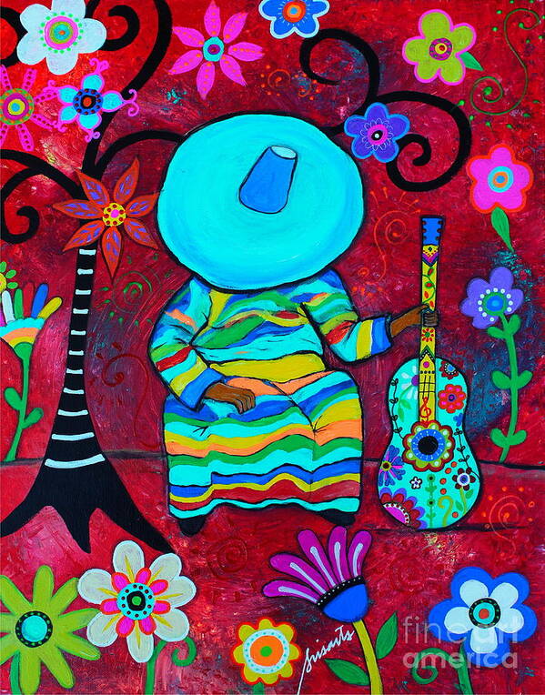 Fundraiser Poster featuring the painting Resting Mariachi by Pristine Cartera Turkus