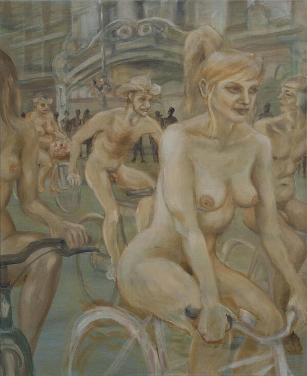 Nude In Motion Poster featuring the painting Riding passed Burlington Arcade in June by Peregrine Roskilly