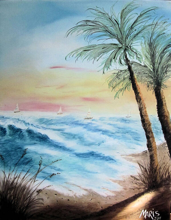 Ocean Poster featuring the pastel Rough Sailing by Maris Sherwood