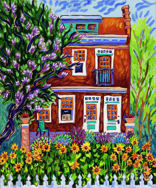 Richmond Poster featuring the painting Rowhouse Sunflowers by Cathy Carey