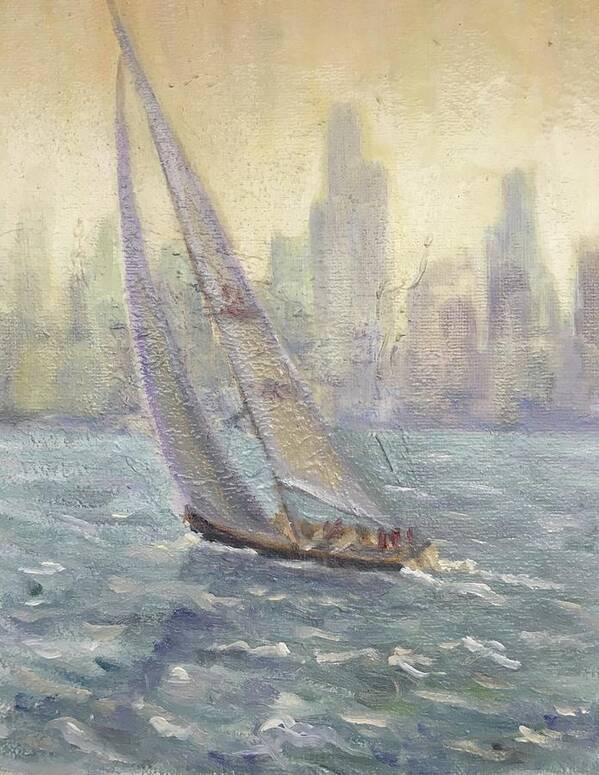 Sailboat Poster featuring the painting Sailing Chicago by Will Germino