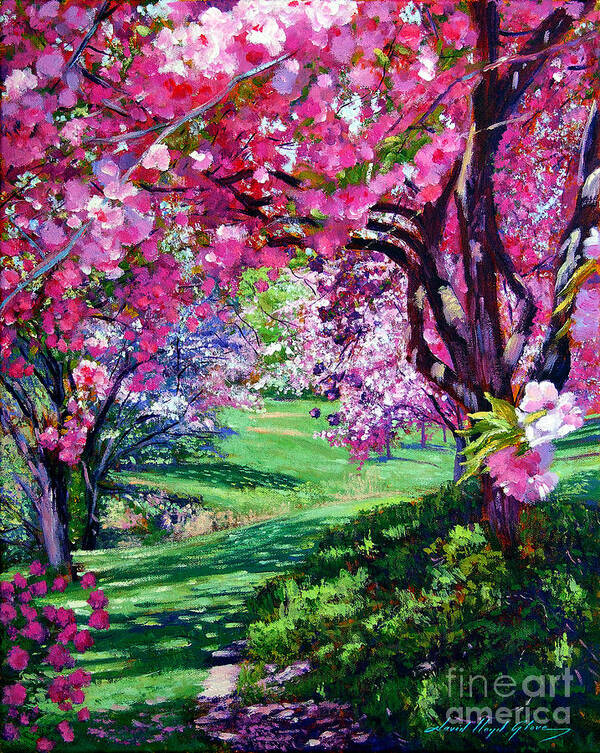 Cherry Blossoms Poster featuring the painting Sakura Romance by David Lloyd Glover
