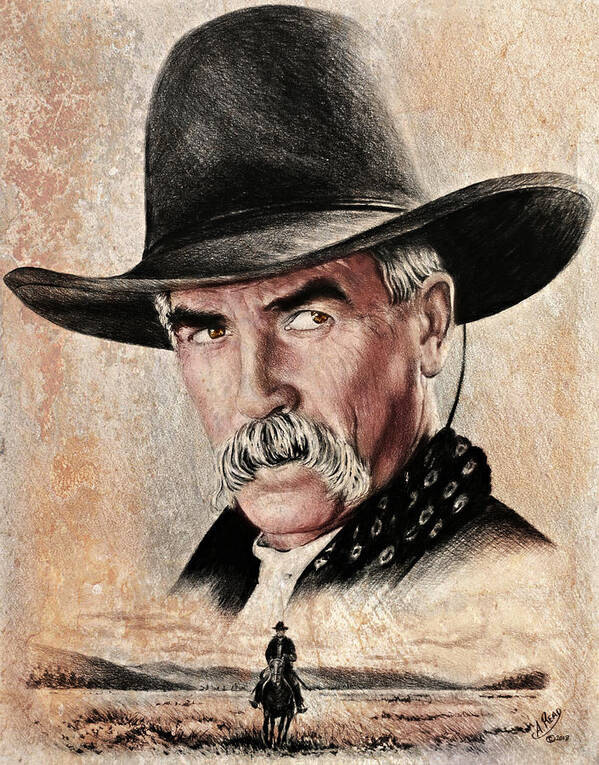 Sam Elliot Poster featuring the painting Sam Elliot The Lone Rider sepia by Andrew Read