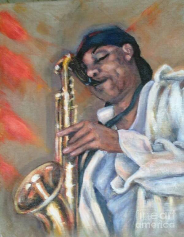 Music Poster featuring the painting Sax and Linen by Beverly Boulet