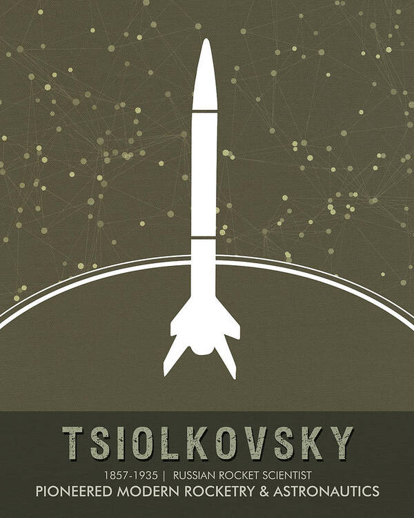 Tsiolkovsky Poster featuring the mixed media Science Posters - Konstantin Tsiolkovsky - Rocket Scientist by Studio Grafiikka
