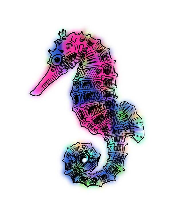 Seahorse Poster featuring the digital art Seahorse Colorful by Masha Batkova