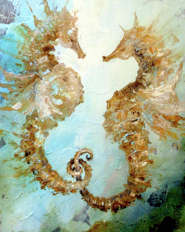 Seahorse Poster featuring the painting Seahorses In Love 2017 by Dina Dargo