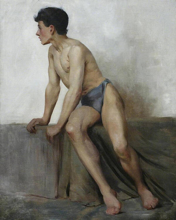 English Poster featuring the painting Seated Male Study by Henry Scott Tuke'